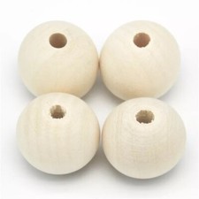 20 NATURAL ROUND WOODEN BEADS 20mm UNTREATED PLAIN WOOD LARGE HOLE