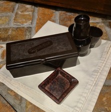 Vintage Art Deco Marbled Brown Bakelite – Case, Ashtray & 4 Tumblers