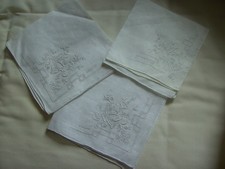 3 Antique Vintage handkerchiefs fine linen drawn thread work hand embroidery