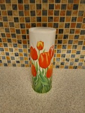 Embossed Decorative Tin, Churchill's, Bunch Of Red Tulips  25CM HIGH 8.5CM DIAM