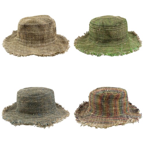 Hemp fringe hat chunky weave - hat,