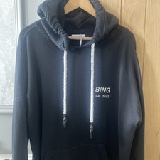Anine Bing Oversized Vintage Black Hooded Sweatshirt