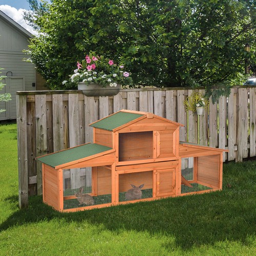 Deluxe fir wood rabbit hutch - wood,