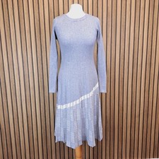 Roman Knitted Dress 12 Grey Below Knee Jumper Long Sleeve Flare