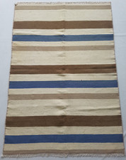 Vintage Handmade Traditional Natural Dye Striped Floor Rug Carpet 186x133 cm