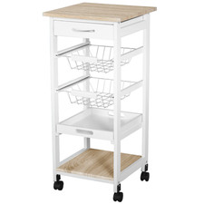5-Tier Kitchen Trolley Storage Cart with Wooden Top Fruit & Veg Basket Rack