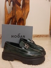 HOGAN women shoes  green  leather loafer with silver metal accessory