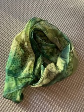 Green Hand Painted 100% Silk Scarf In Box