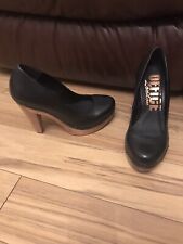 Ladies Office London Black Leather High Heels Clog Style Court Shoes UK 5 NEW