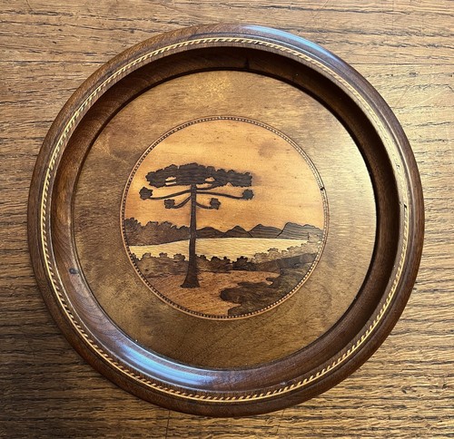 Antique marquetry wooden plate - marquetry,