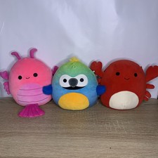 3 x Squishmallow 8” Plush Bundle - Cordea Lobster, Baptise Macow, Carlos Crab