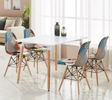 Patchwork Eiffel Halo Dining Set - 4 x Fabric Chairs & White Halo Table Modern