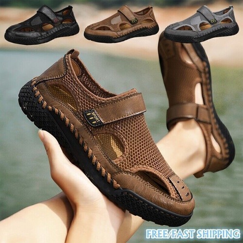 Men leather sandals closed - leather,