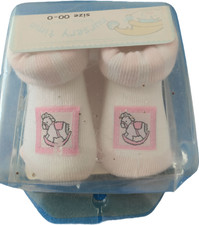 Nursery Time baby socks pink with rocking horse. Size 0
