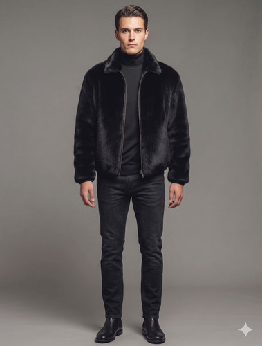 Men black faux fur - black,
