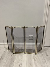 Brass Effect Folding Fire Screen 4-Panel Mesh Fireplace Spark Guard 1970s Retro