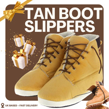 Men's Tan Fleece Novelty Dunlop Slippers High Top New