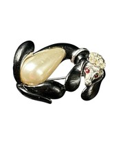 Vtg Black Enamel Poodle Brooch
