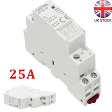 2 Pole 25 Amp Contactor Relay 1No 1NC Contacts Din Rail Module White Mounted