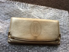 Authentic Cartier metallic Gold leather long purse wallet