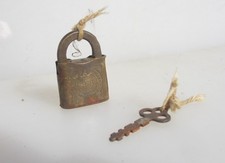 Small Victorian Brass Padlock Old Antique Vintage Iron Key "B.B" 1.5"H