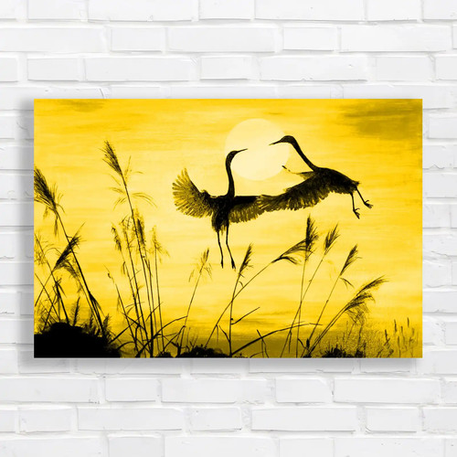 Autumn sunset pair cranes - of,