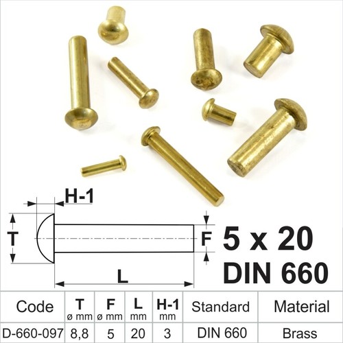Solid brass round head rivets - solid,