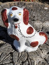 Large Victorian Staffordshire Dog Figurine In Red And White Lustre Glaze 