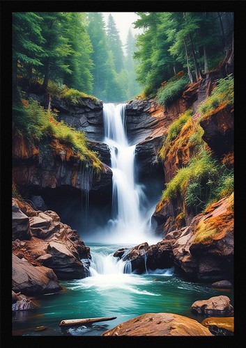 Waterfall beautiful framed - beautiful,