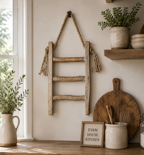 Rustic wooden ladder wall - rustic,