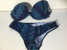 La Senza Bikini Set Blue Zig Zag Pattern Top Is 36 Bottom Is Size 36 UK 8