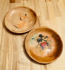 2 very old Walt Disney Vintage Wooden Plates / Dishes - Mickey Mouse and Pluto