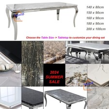 FurnitureDW Luxury Louis Chrome Dining Table 1.5m - 2m Marble Tempered Glass Top