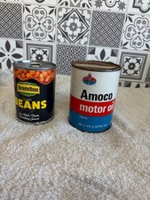 Vintage Amoco Motor Oil Cardboard Metal Can Full Never Opened Rare