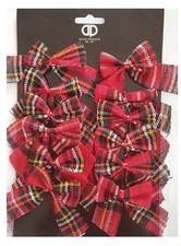 12 Red Tartan Check Bows Christmas Tree Decoration 6cm Scottish Bow Bauble Craft