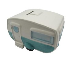 Ceramic Caravan Money Box (Cash Saving Bank Fund Novelty Collectable Pottery)