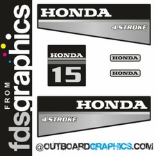 Honda 15hp 4 stroke (1990's) outboard engine decals/sticker kit - silver style