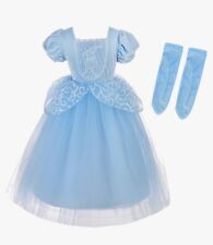Princess Cinderella Fancy Dress Costume Party Blue Ball Gown with Gloves 120cm