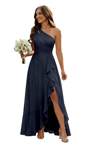 One shoulder ruched - one, hi-lo