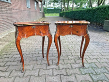Tables (2pcs) Night Stands Antique French 1840-1860 Marquetry Fruitwood Damask