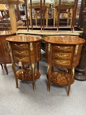 Pair oval marquetry bedside - oval,