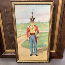 Vintage Military Painting British Solider In Full Dress Framed Signed 