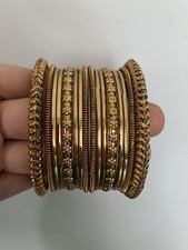 Ethnic Golden Oxidised Bangle Set Bangles Tribal Boho Indian Jewellery Size 2.4