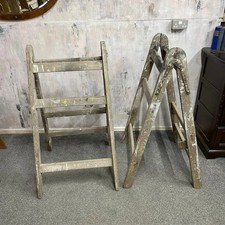 Vintage Pair Low Decorators Wooden Trestles Great Patina Solid Retail