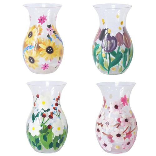 Floral glass vase handpainted - floral,