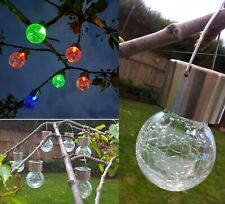 Solar White LED / Colour Change Crackle Small Hanging Glass Lights 6 Pack