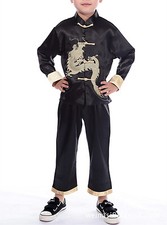 New Chinese Oriental Childrens Boys Gold Dragon Top Trousers Set Pyjamas chboy3