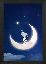 Snoopy the moon framed wall - on,