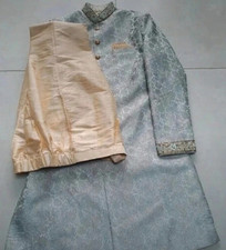 Indian Men’s Sherwani Mint Green Wedding Party Suit with Embroidery Ethnic Wear