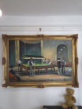 Baron Michael D'Aguilar -"Une Partie De Billiard"- Oil On Canvas Impressionist 